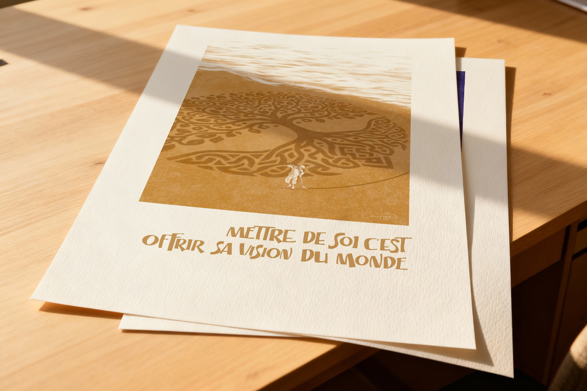 Affiche artistique Mettre de soi c'est offrir sa vision du monde avec illustration d'arbre doré et typographie élégante - La Force des Caractères