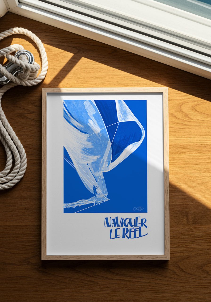 Affiche Naviguer le réel sur table bois - Citation leadership inspirante format 16x24 ou 20x30 pouces